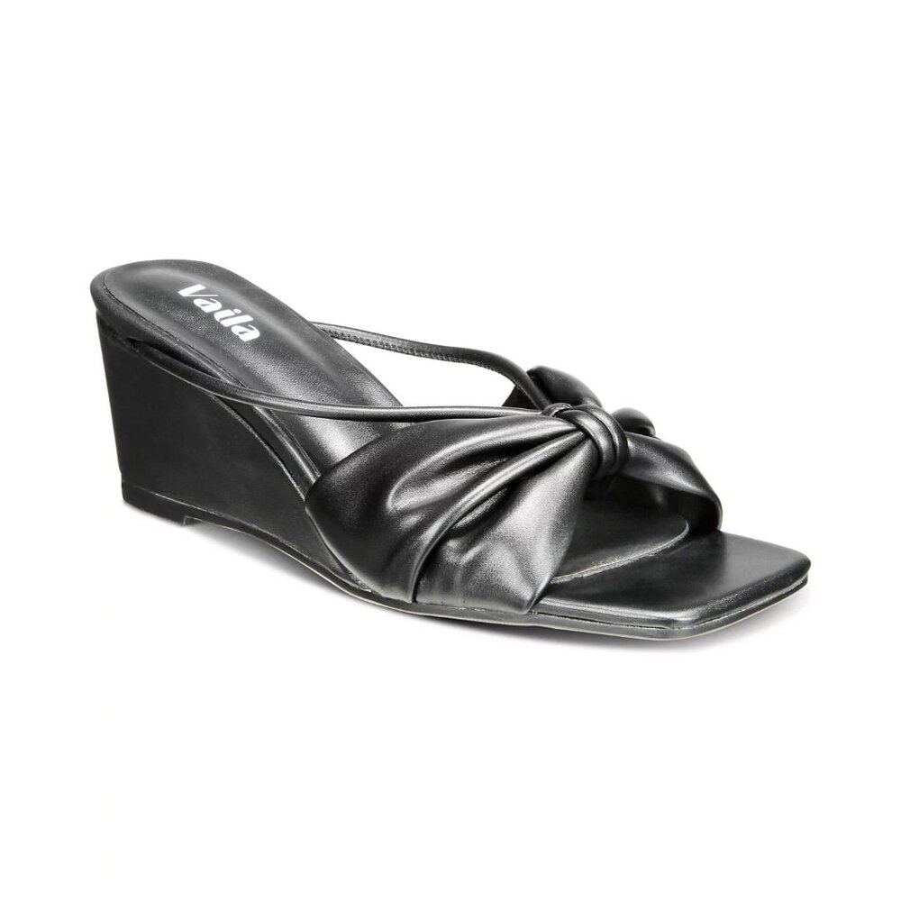 VAILA SHOES Women's Olivia Knotted Slide Wedge Sandals  Black Size 13M